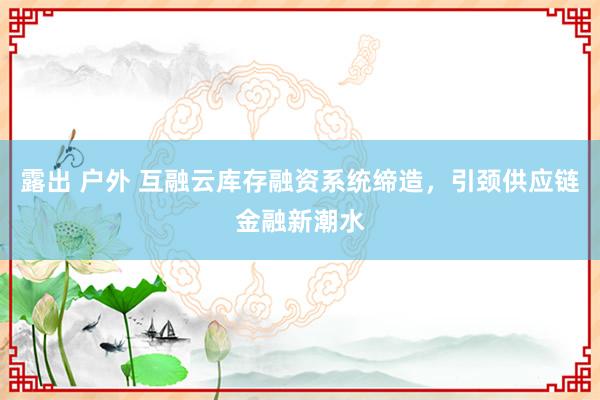 露出 户外 互融云库存融资系统缔造，引颈供应链金融新潮水