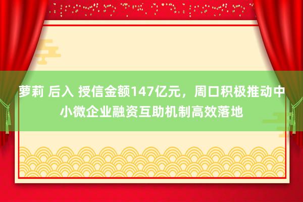 萝莉 后入 授信金额147亿元，周口积极推动中小微企业融资互助机制高效落地
